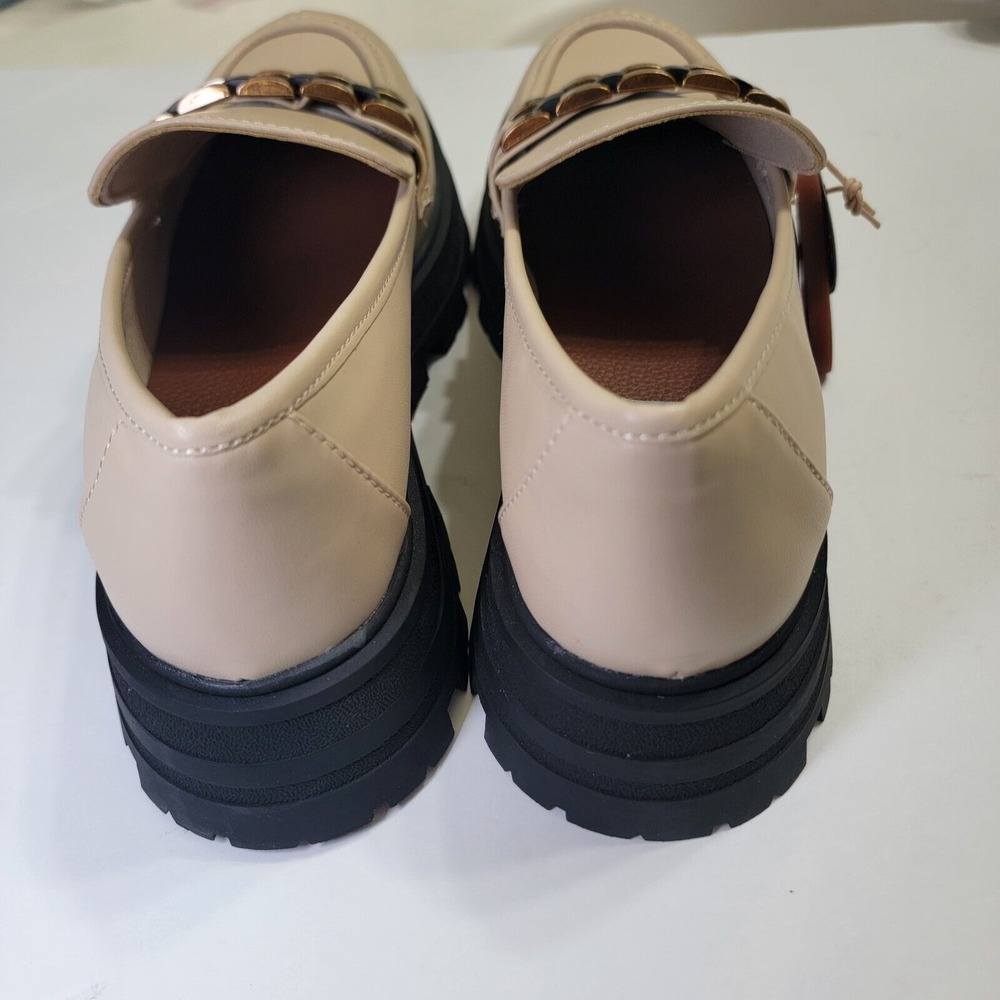 NEW MIA Beige Bronze Chain Slip-On Oxford Chunky Platforms Preppy 8.5 Y2K Academ - Picture 10 of 16